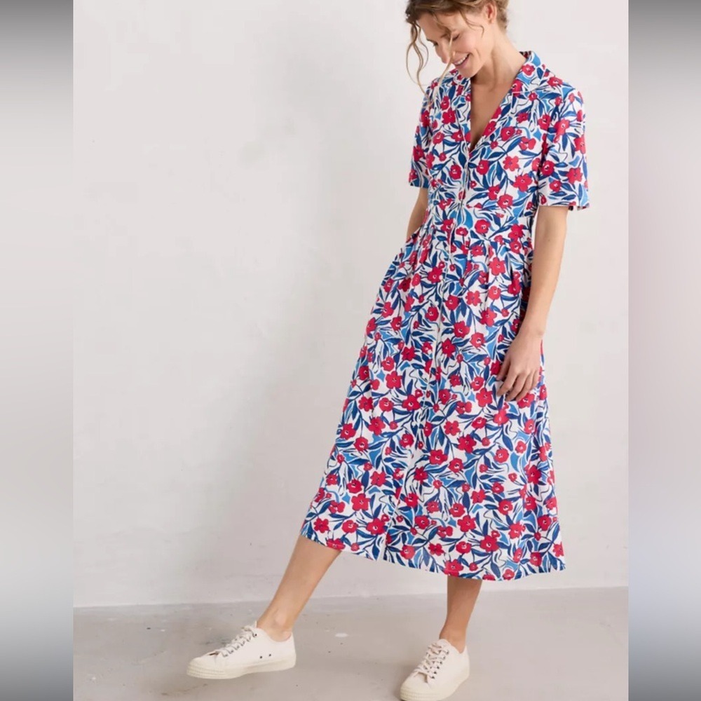 Seasalt Cornwall Womens Organic Cotton Lottie Charlotte Midi Dress Sz 6 Floral - Picture 9 of 10